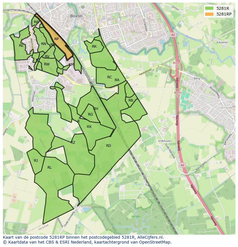 Afbeelding van het postcodegebied 5281 RP op de kaart.