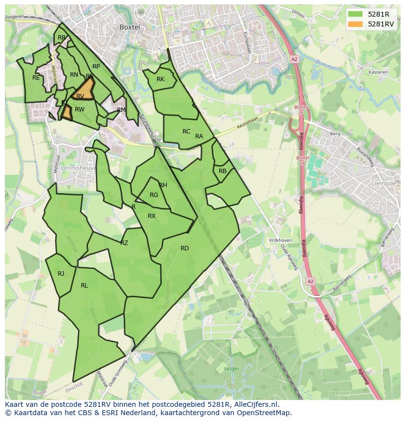 Afbeelding van het postcodegebied 5281 RV op de kaart.