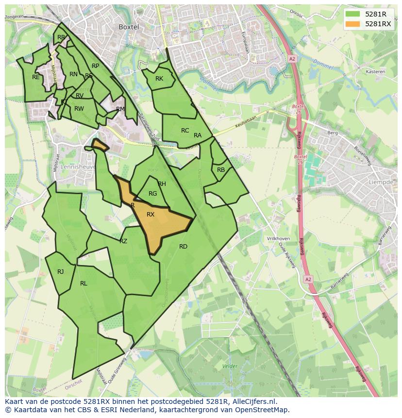 Afbeelding van het postcodegebied 5281 RX op de kaart.