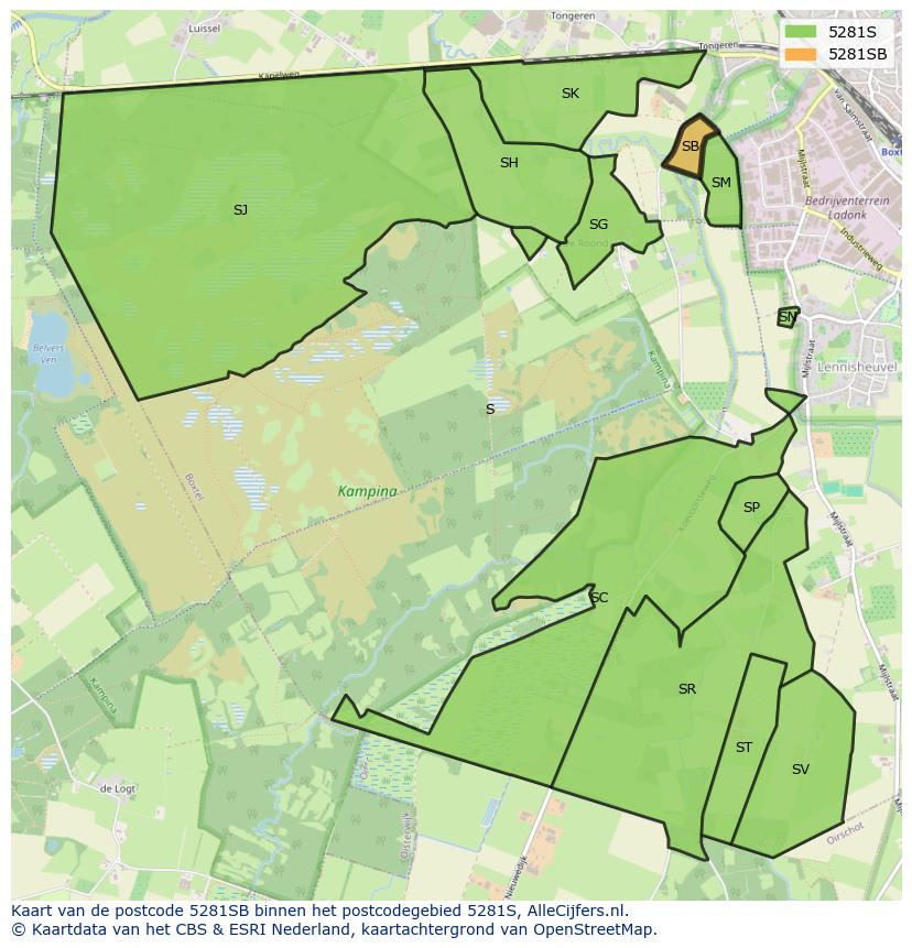 Afbeelding van het postcodegebied 5281 SB op de kaart.