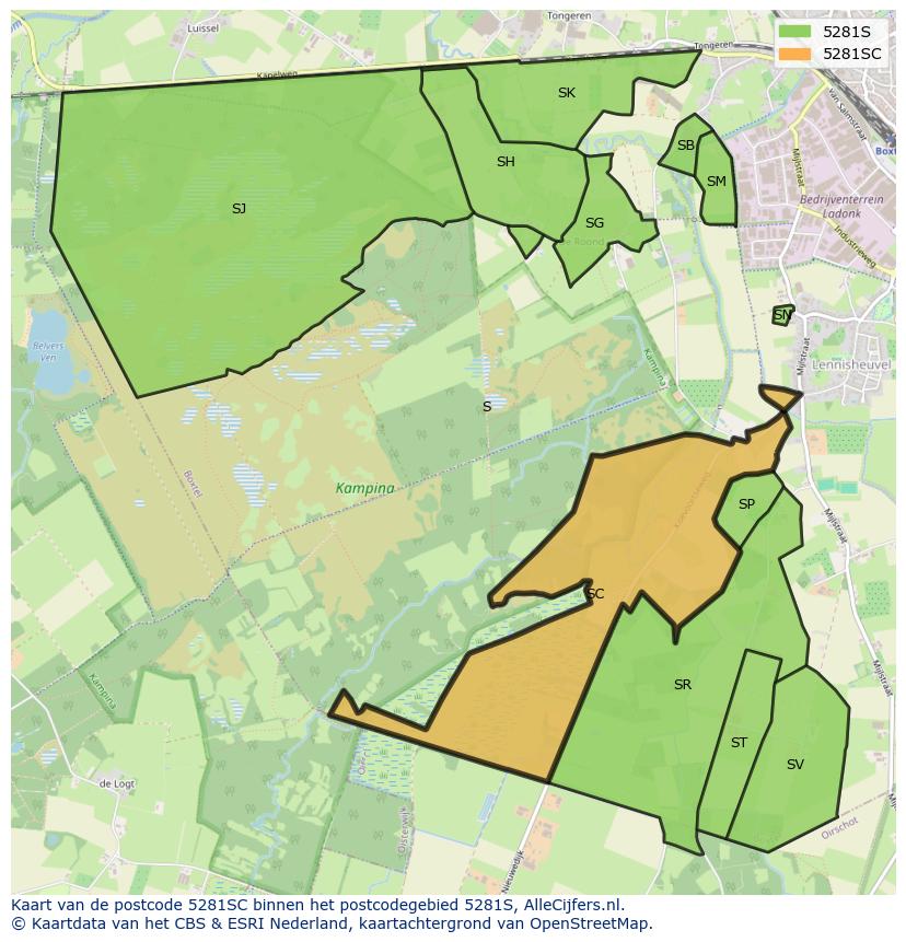Afbeelding van het postcodegebied 5281 SC op de kaart.