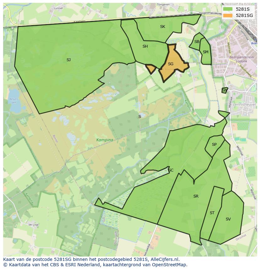 Afbeelding van het postcodegebied 5281 SG op de kaart.