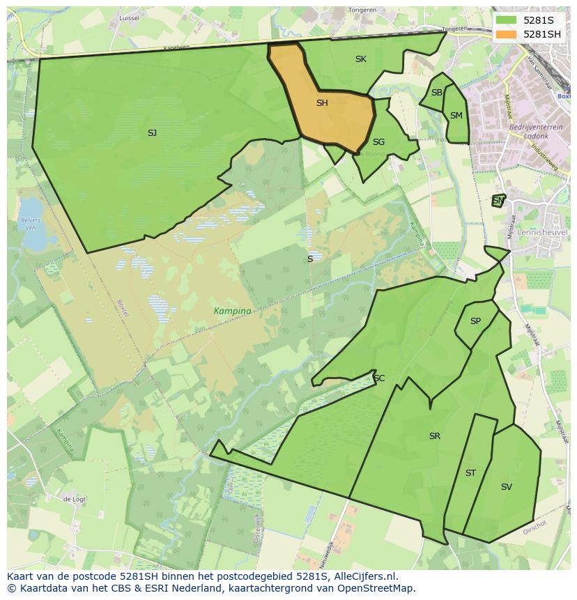 Afbeelding van het postcodegebied 5281 SH op de kaart.