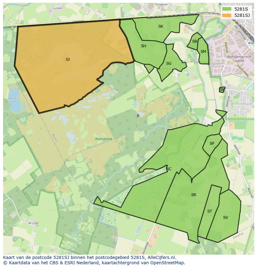 Afbeelding van het postcodegebied 5281 SJ op de kaart.