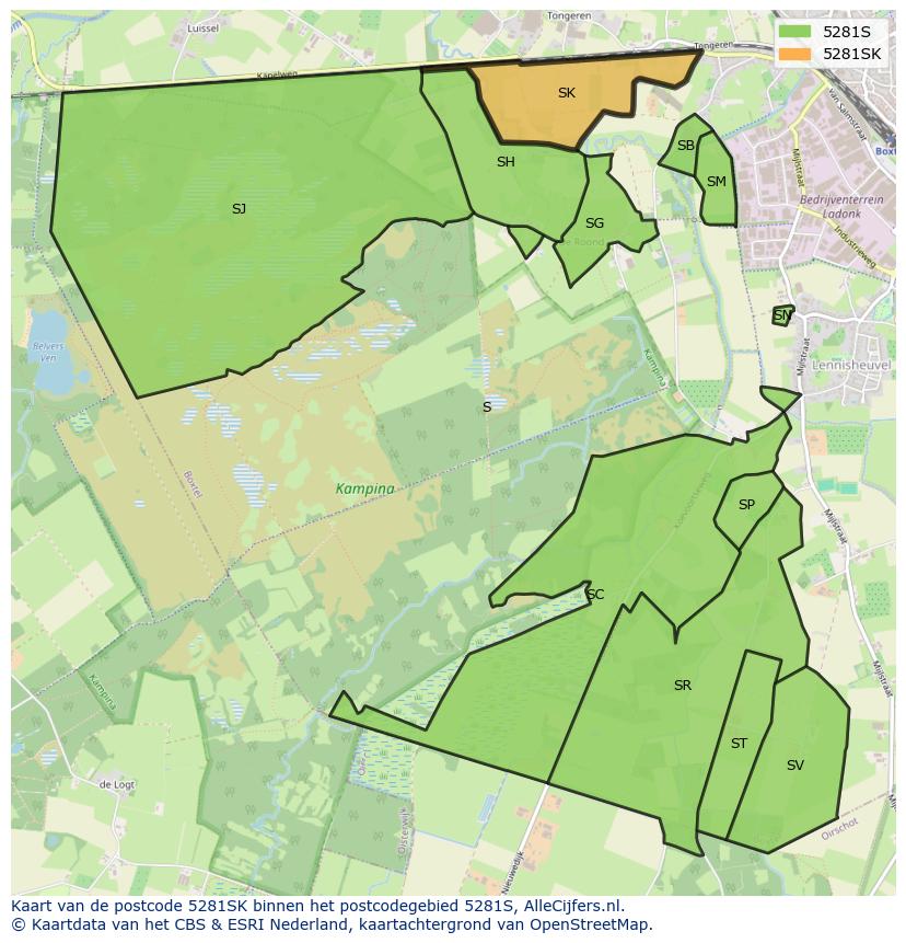 Afbeelding van het postcodegebied 5281 SK op de kaart.