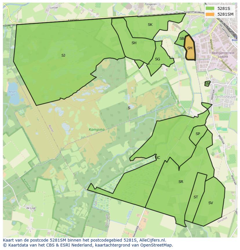 Afbeelding van het postcodegebied 5281 SM op de kaart.