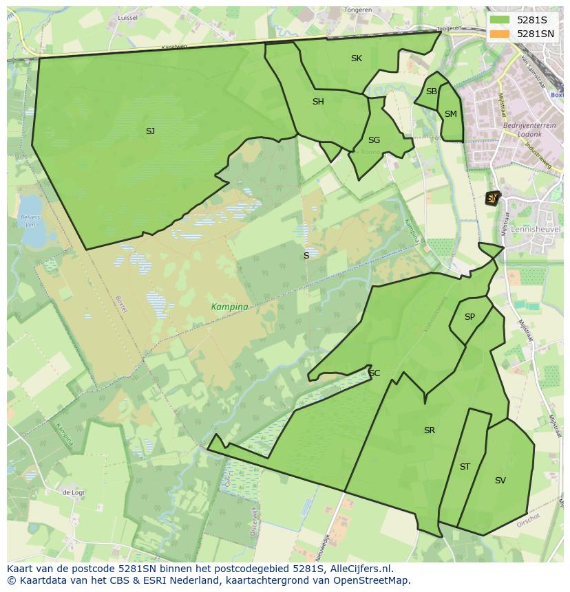 Afbeelding van het postcodegebied 5281 SN op de kaart.