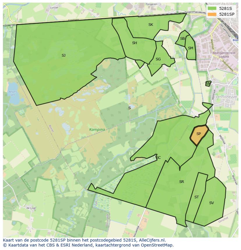 Afbeelding van het postcodegebied 5281 SP op de kaart.