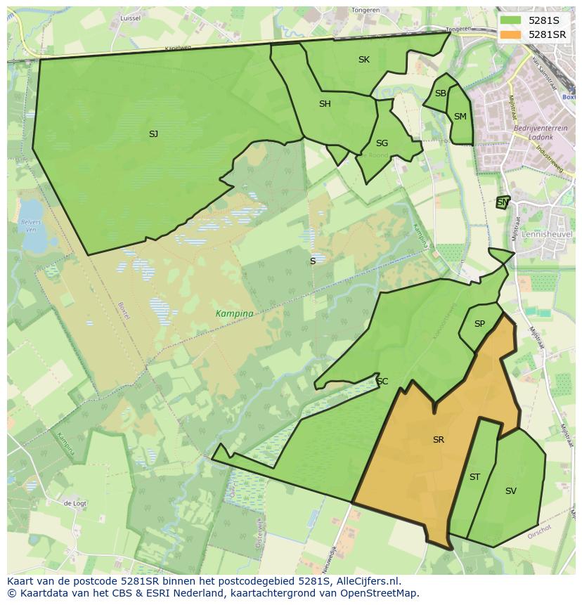 Afbeelding van het postcodegebied 5281 SR op de kaart.