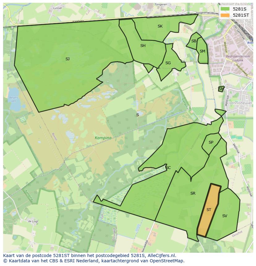 Afbeelding van het postcodegebied 5281 ST op de kaart.