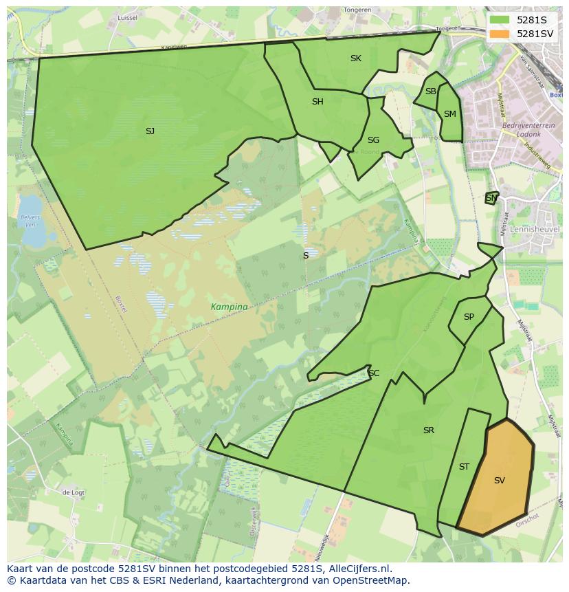 Afbeelding van het postcodegebied 5281 SV op de kaart.