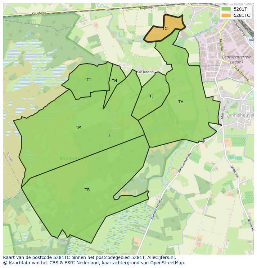 Afbeelding van het postcodegebied 5281 TC op de kaart.
