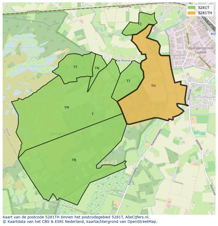Afbeelding van het postcodegebied 5281 TH op de kaart.