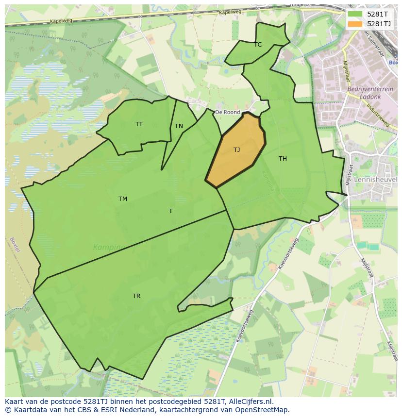 Afbeelding van het postcodegebied 5281 TJ op de kaart.