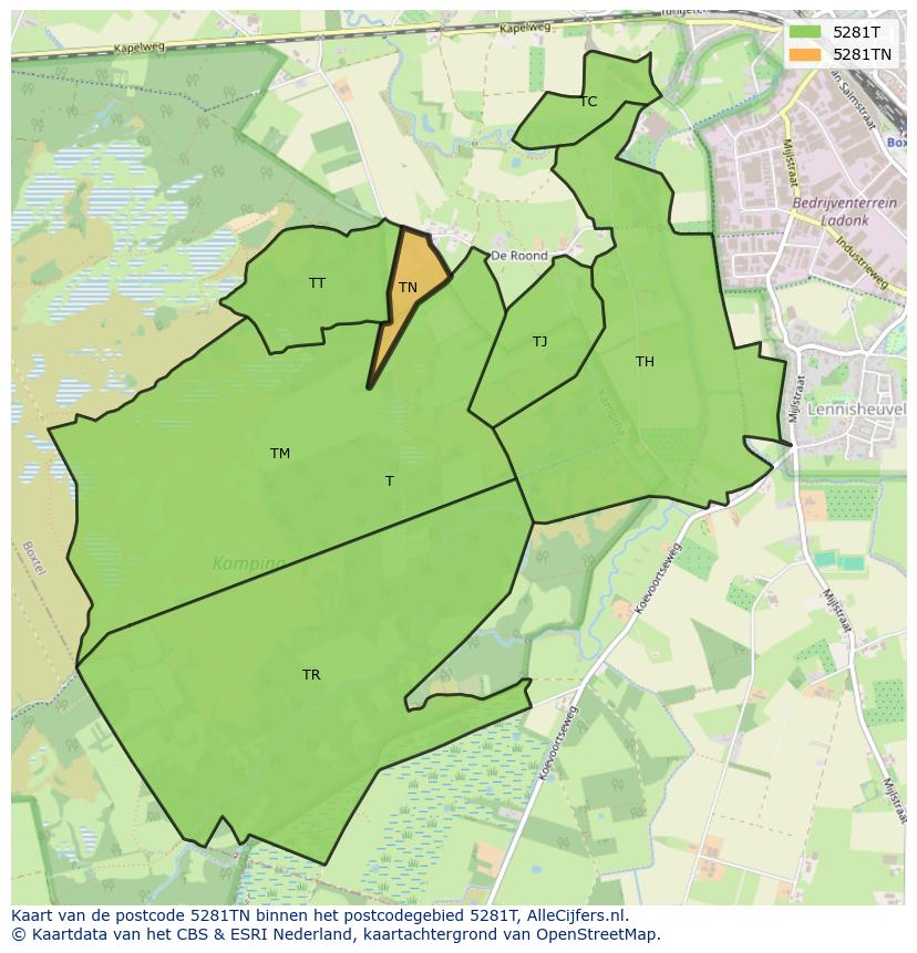 Afbeelding van het postcodegebied 5281 TN op de kaart.
