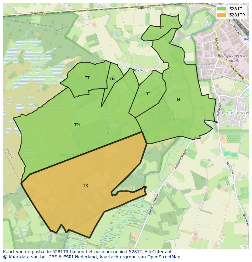 Afbeelding van het postcodegebied 5281 TR op de kaart.