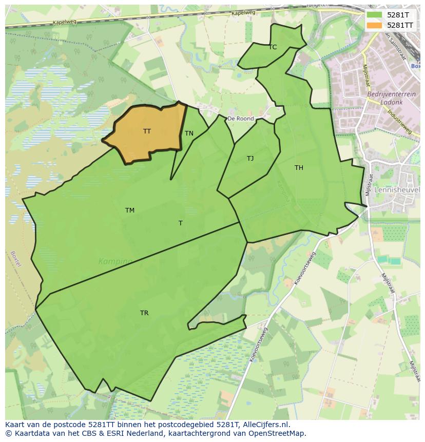 Afbeelding van het postcodegebied 5281 TT op de kaart.