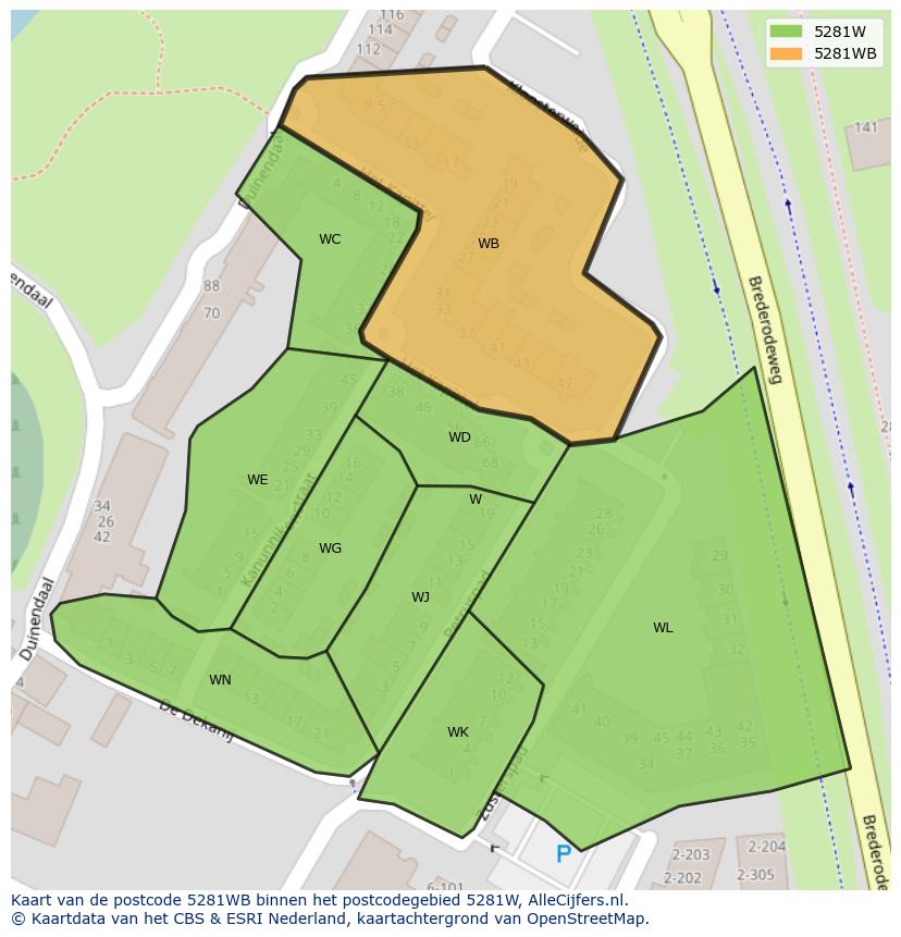 Afbeelding van het postcodegebied 5281 WB op de kaart.