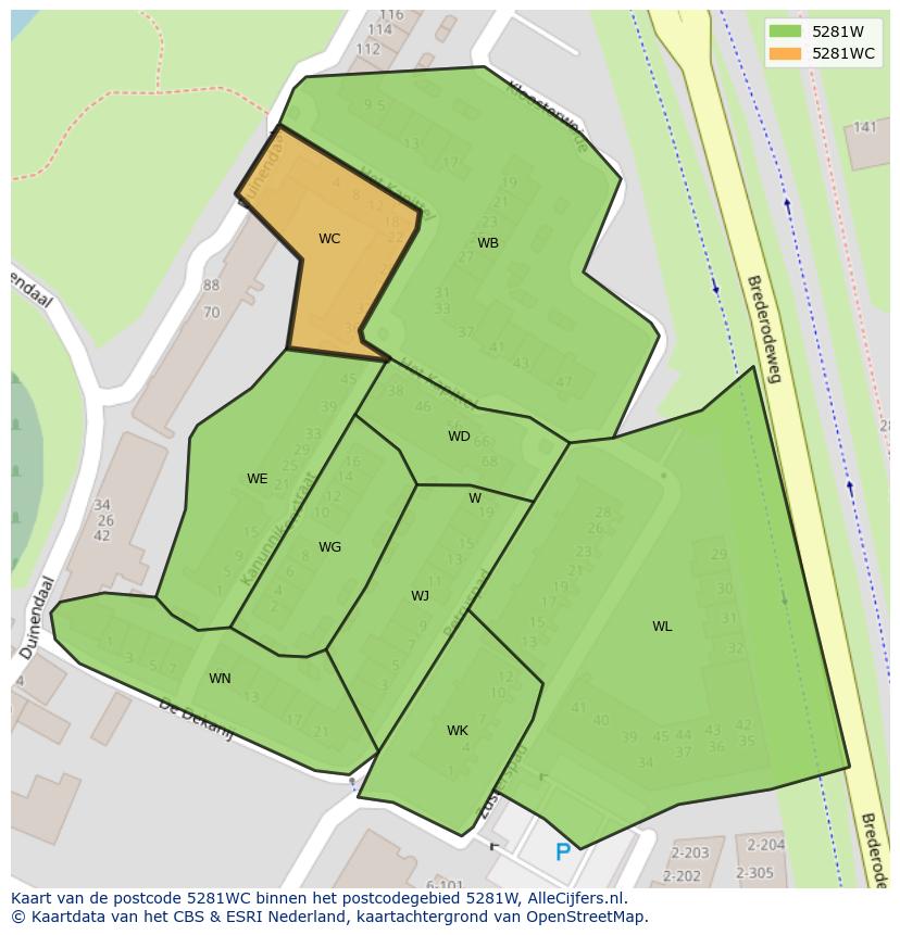 Afbeelding van het postcodegebied 5281 WC op de kaart.