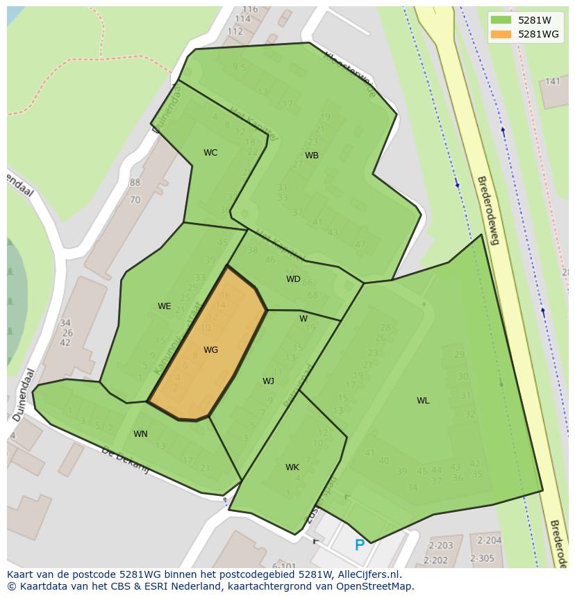 Afbeelding van het postcodegebied 5281 WG op de kaart.
