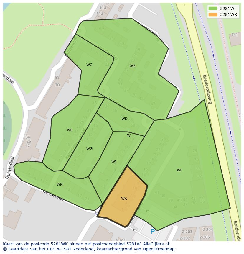 Afbeelding van het postcodegebied 5281 WK op de kaart.