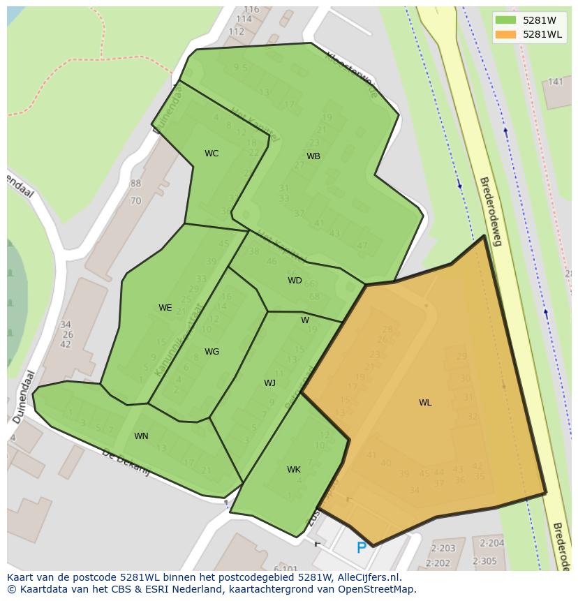 Afbeelding van het postcodegebied 5281 WL op de kaart.