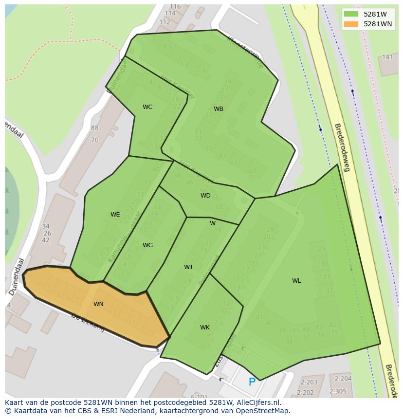 Afbeelding van het postcodegebied 5281 WN op de kaart.