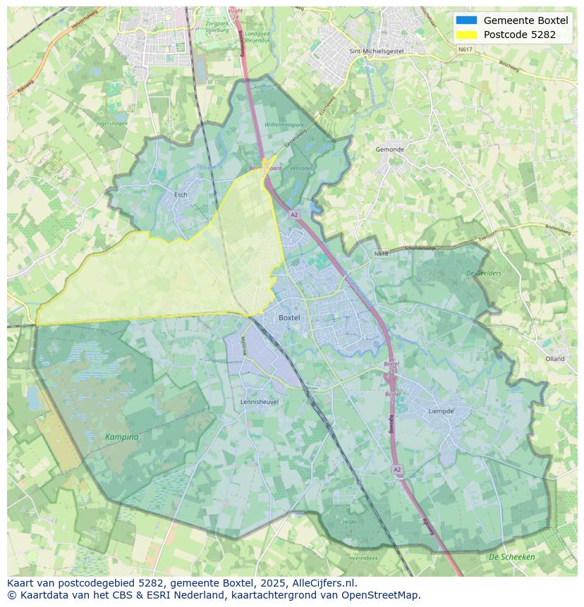 Afbeelding van het postcodegebied 5282 op de kaart.