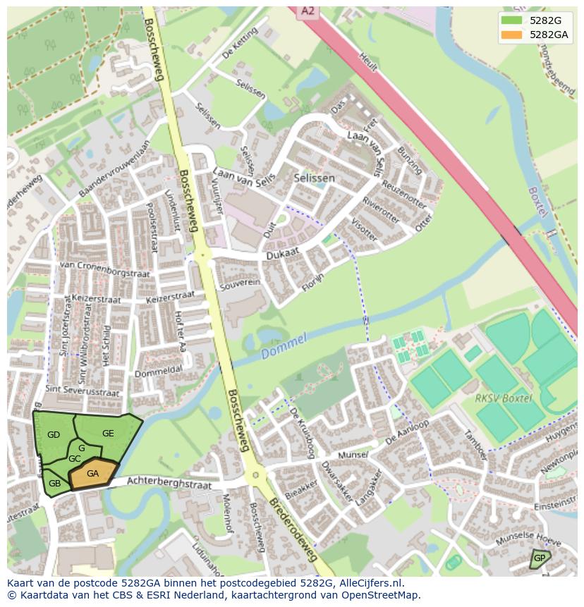 Afbeelding van het postcodegebied 5282 GA op de kaart.