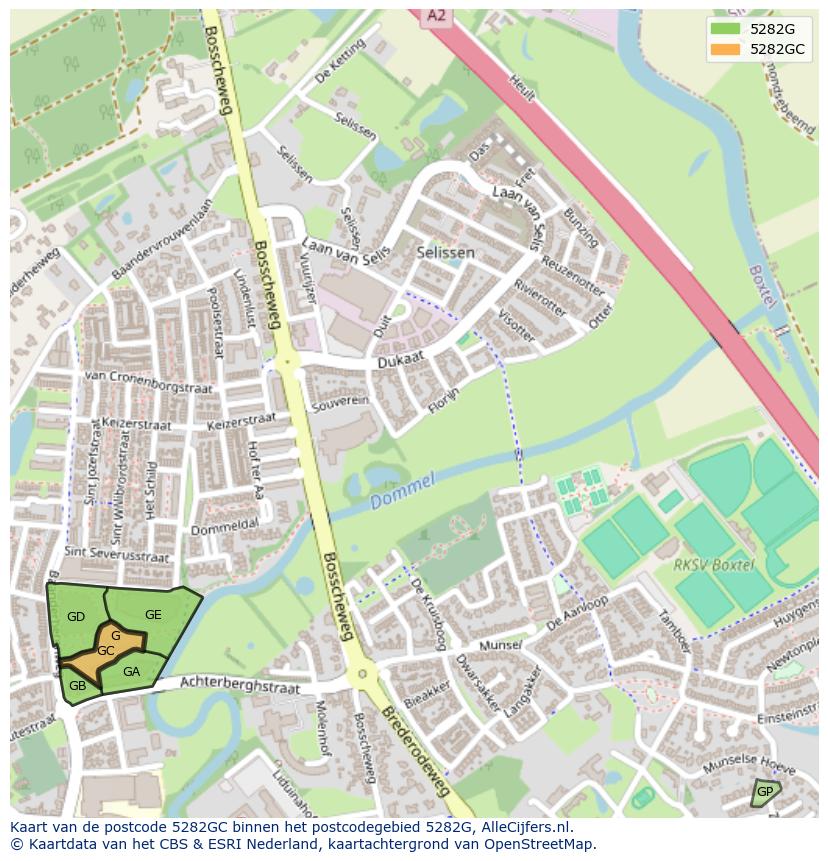 Afbeelding van het postcodegebied 5282 GC op de kaart.