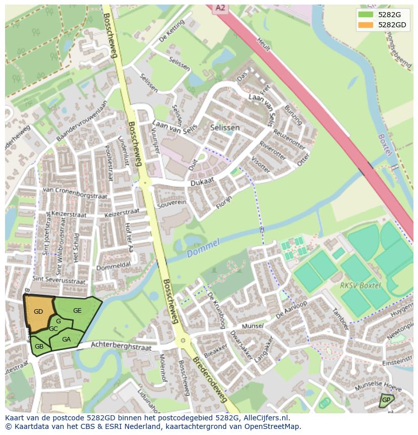 Afbeelding van het postcodegebied 5282 GD op de kaart.