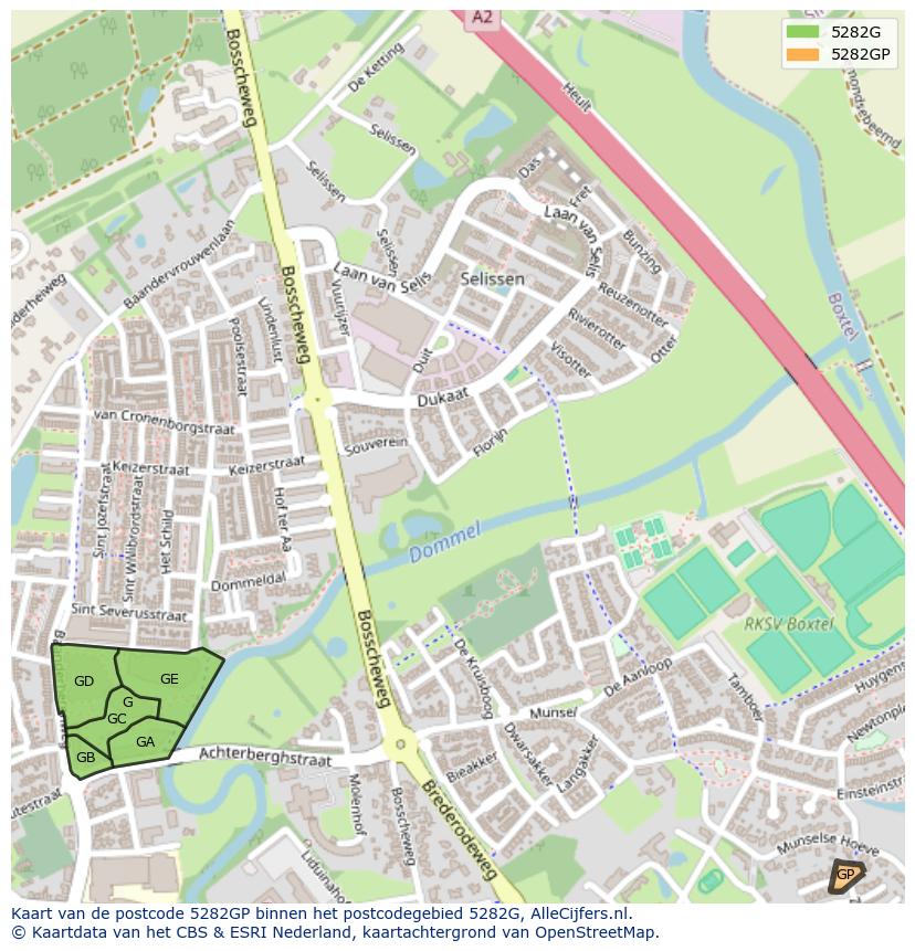 Afbeelding van het postcodegebied 5282 GP op de kaart.