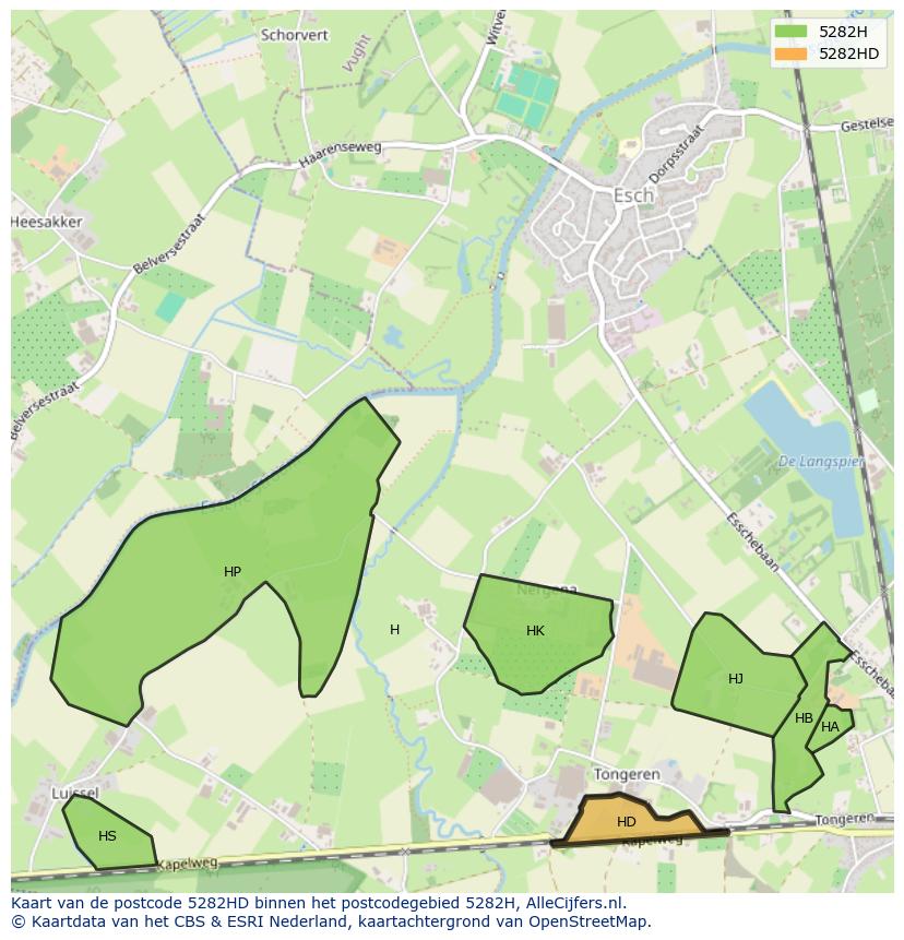 Afbeelding van het postcodegebied 5282 HD op de kaart.