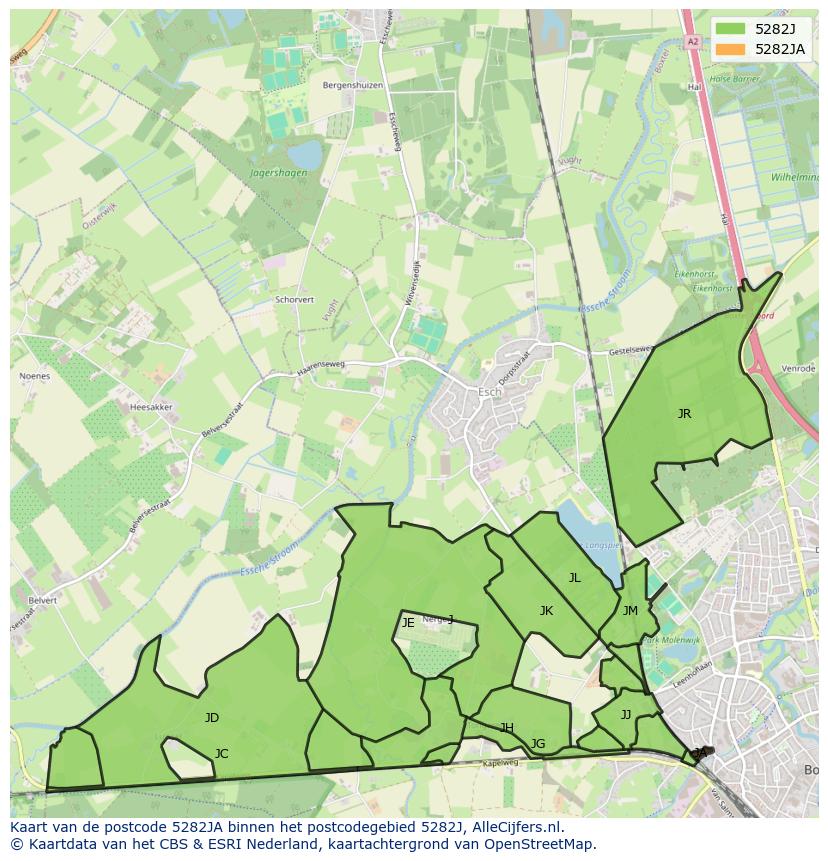 Afbeelding van het postcodegebied 5282 JA op de kaart.