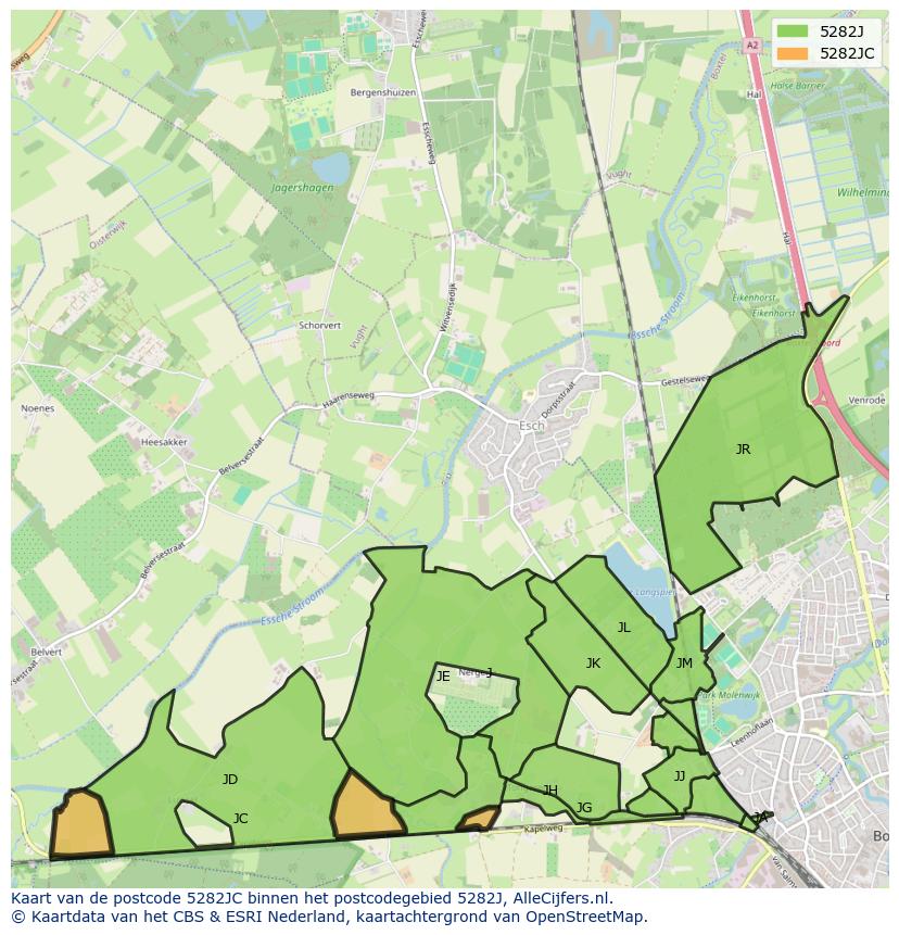 Afbeelding van het postcodegebied 5282 JC op de kaart.