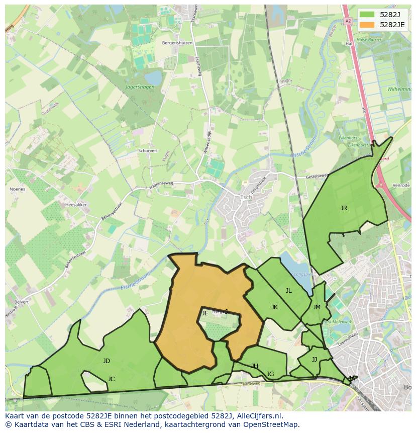 Afbeelding van het postcodegebied 5282 JE op de kaart.