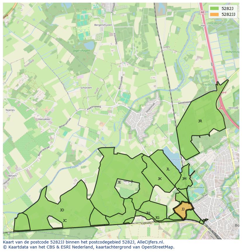 Afbeelding van het postcodegebied 5282 JJ op de kaart.