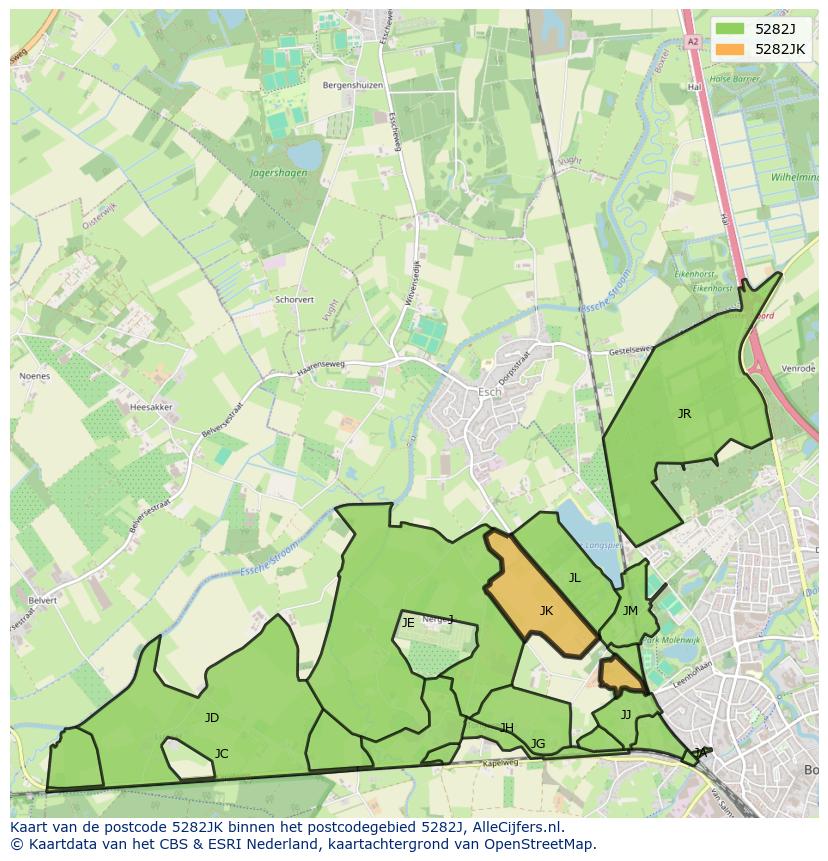 Afbeelding van het postcodegebied 5282 JK op de kaart.