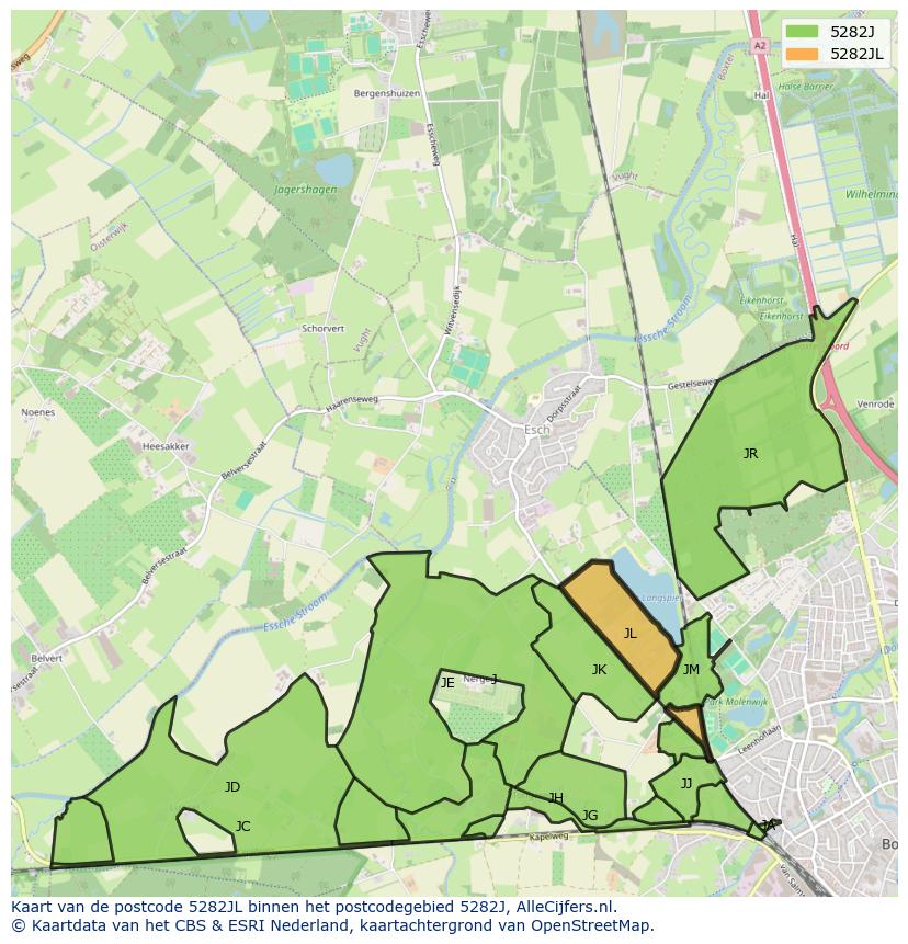 Afbeelding van het postcodegebied 5282 JL op de kaart.