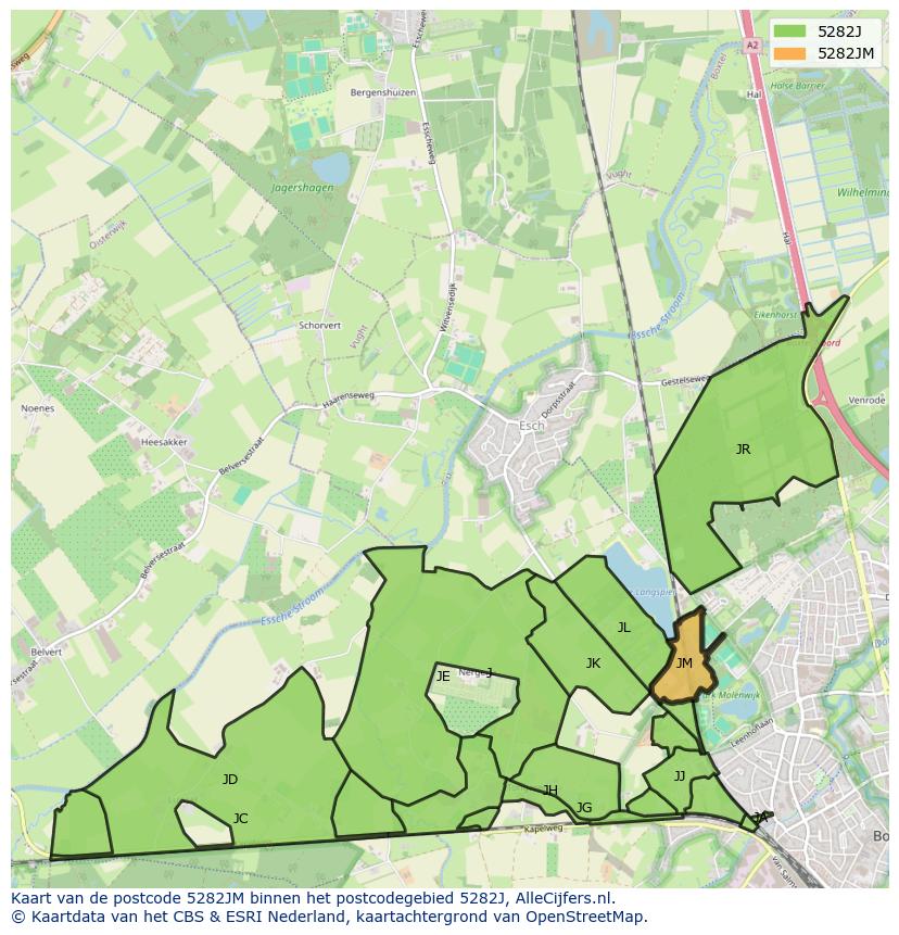 Afbeelding van het postcodegebied 5282 JM op de kaart.