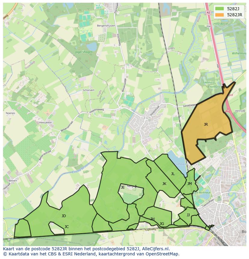 Afbeelding van het postcodegebied 5282 JR op de kaart.