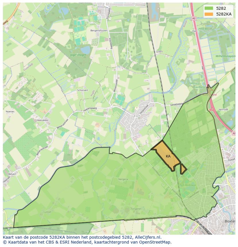 Afbeelding van het postcodegebied 5282 KA op de kaart.