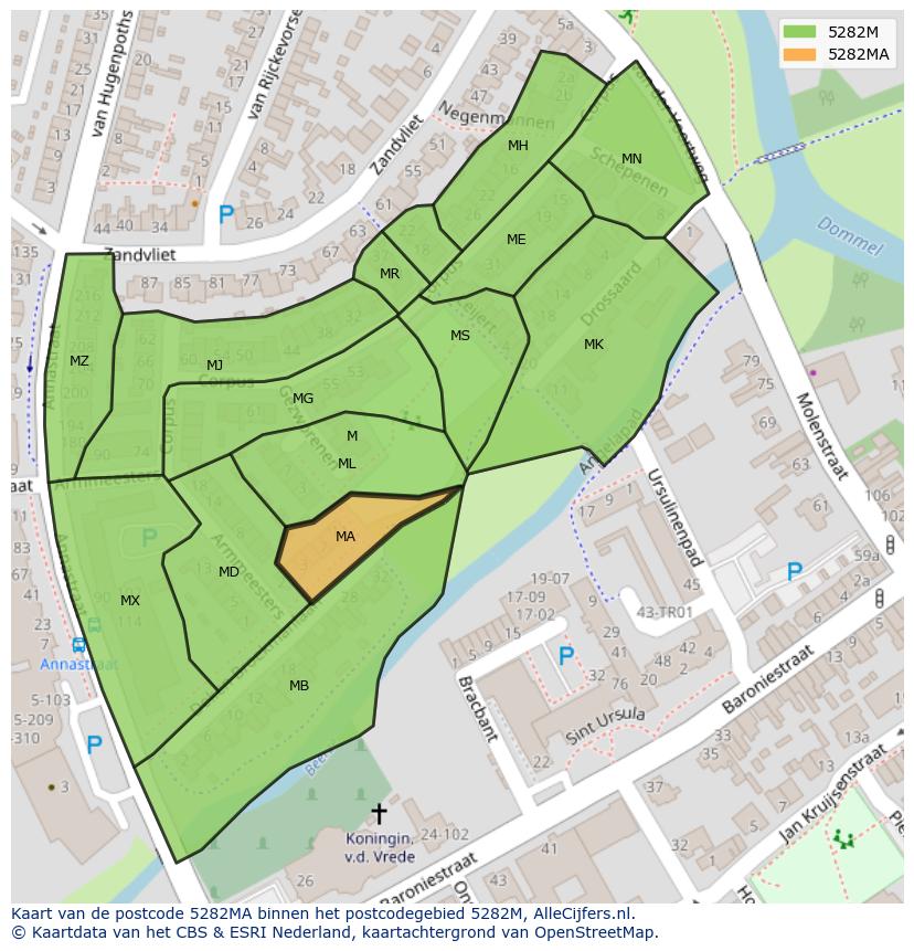 Afbeelding van het postcodegebied 5282 MA op de kaart.