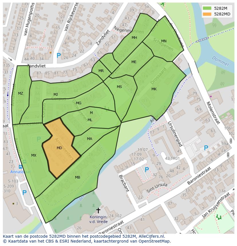 Afbeelding van het postcodegebied 5282 MD op de kaart.