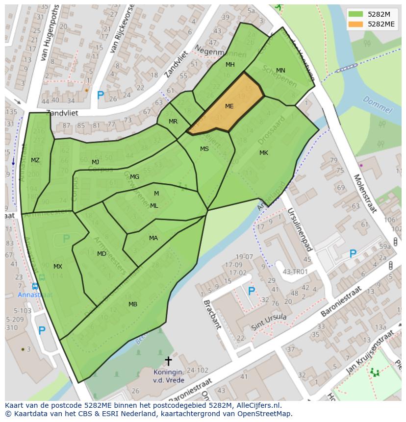 Afbeelding van het postcodegebied 5282 ME op de kaart.