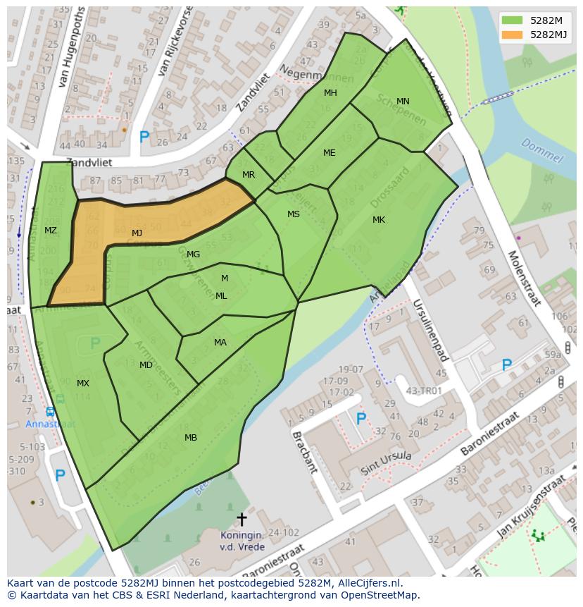 Afbeelding van het postcodegebied 5282 MJ op de kaart.