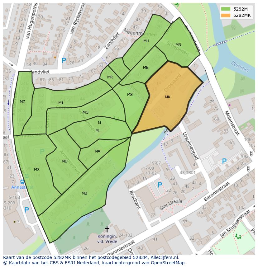 Afbeelding van het postcodegebied 5282 MK op de kaart.