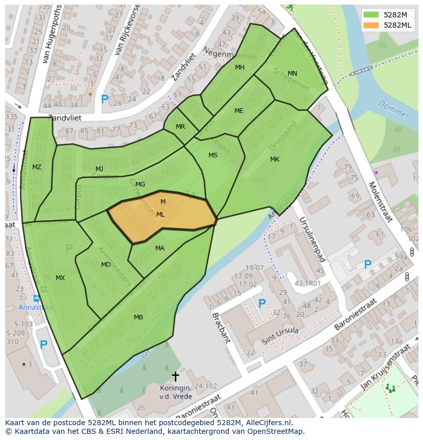 Afbeelding van het postcodegebied 5282 ML op de kaart.