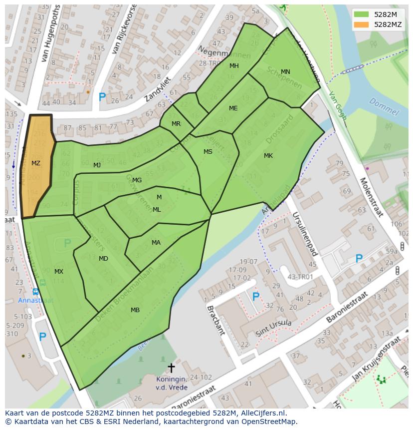 Afbeelding van het postcodegebied 5282 MZ op de kaart.