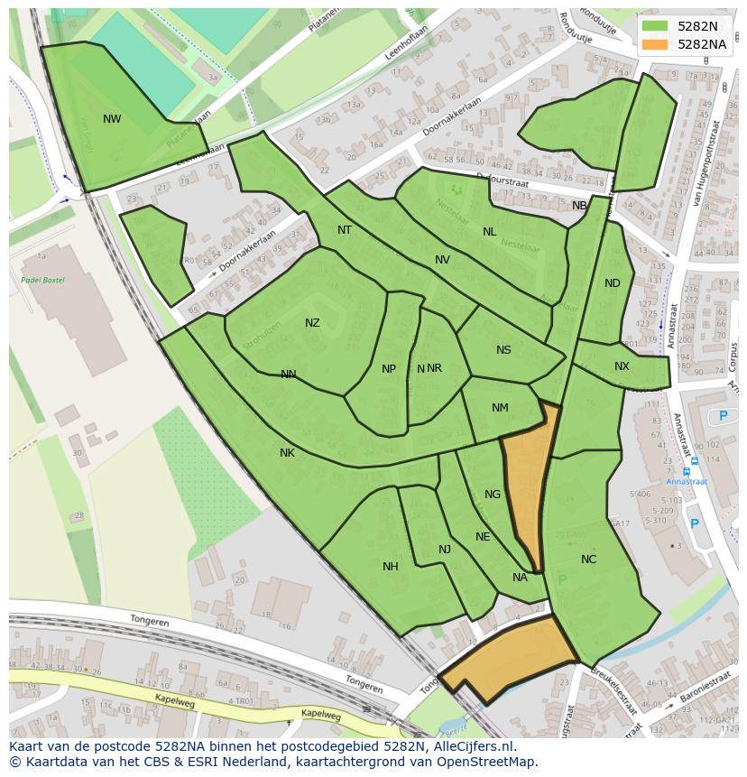 Afbeelding van het postcodegebied 5282 NA op de kaart.